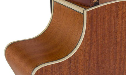 auditorium guitar, spruce top, mahogany back & sides, cutaway with EQ, amara ebony fb, natural