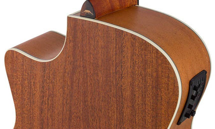 auditorium guitar, spruce top, mahogany back & sides, cutaway with EQ, amara ebony fb, natural
