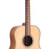 dreadnought guitar with solid spruce top, mahogany back & sides, amara ebony fb, natural