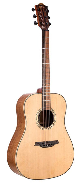 dreadnought guitar with solid spruce top, mahogany back & sides, amara ebony fb, natural