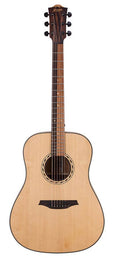 dreadnought guitar with solid spruce top, mahogany back & sides, amara ebony fb, natural
