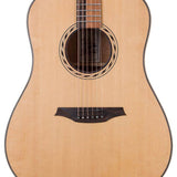 dreadnought guitar with solid spruce top, mahogany back & sides, amara ebony fb, natural