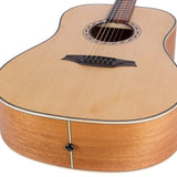dreadnought guitar with solid spruce top, mahogany back & sides, amara ebony fb, natural
