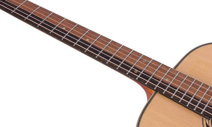 dreadnought guitar with solid spruce top, mahogany back & sides, amara ebony fb, natural