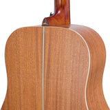 dreadnought guitar with solid spruce top, mahogany back & sides, amara ebony fb, natural