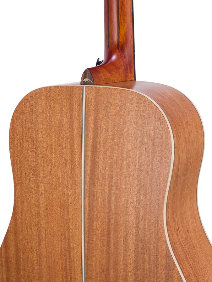 dreadnought guitar with solid spruce top, mahogany back & sides, amara ebony fb, natural