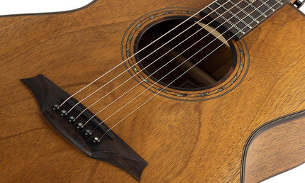 auditorium guitar with solid mahogany top, mahogany back& sides, amara ebony fb, natural
