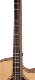 auditorium guitar with solid top, mahogany back & sides, cutaway with EQ, amara ebony fb, natural