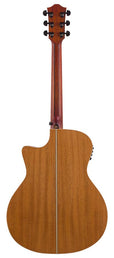 auditorium guitar with solid top, mahogany back & sides, cutaway with EQ, amara ebony fb, natural