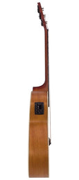 auditorium guitar with solid top, mahogany back & sides, cutaway with EQ, amara ebony fb, natural