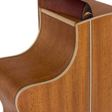 auditorium guitar with solid top, mahogany back & sides, cutaway with EQ, amara ebony fb, natural