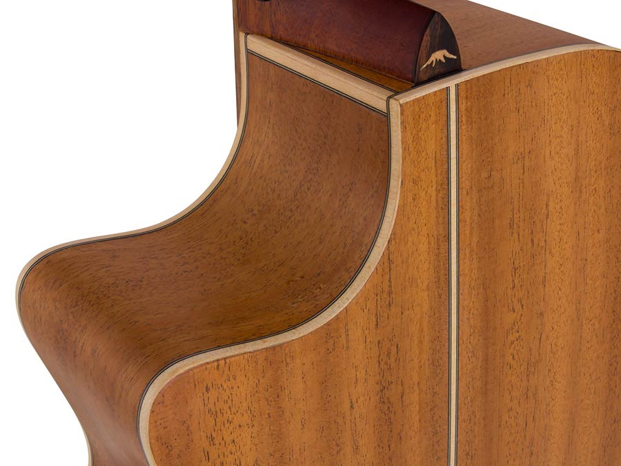 auditorium guitar with solid top, mahogany back & sides, cutaway with EQ, amara ebony fb, natural