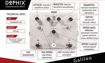 GALILEO tremolo, handbuilt analog effects pedal, optical tremolo with tap tempo and modulation