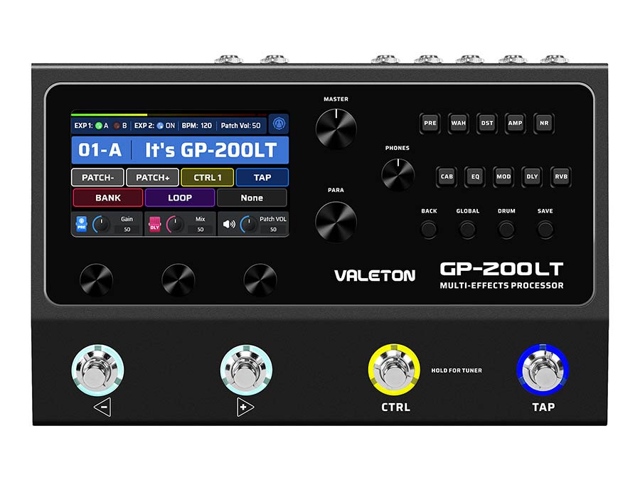 multi-effects processor with IR + amp/cab simulation + effects + looper + audio interface, 9V PSU