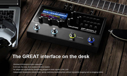 multi-effects processor with IR + amp/cab simulation + effects + looper + audio interface, 9V PSU