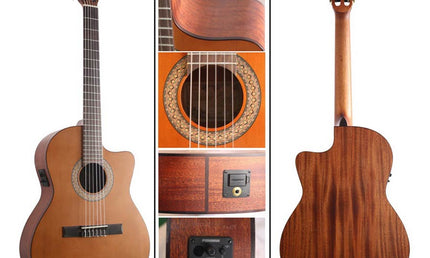 stage guitar solid Canadian cedar top + sapele, open pore finish - cutaway and Fishman Clasica II