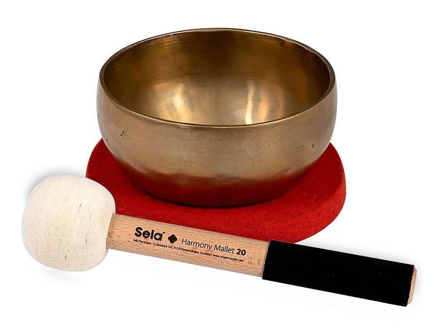 brass singing bowl 12cm, with mallet - felt ring - cotton bag