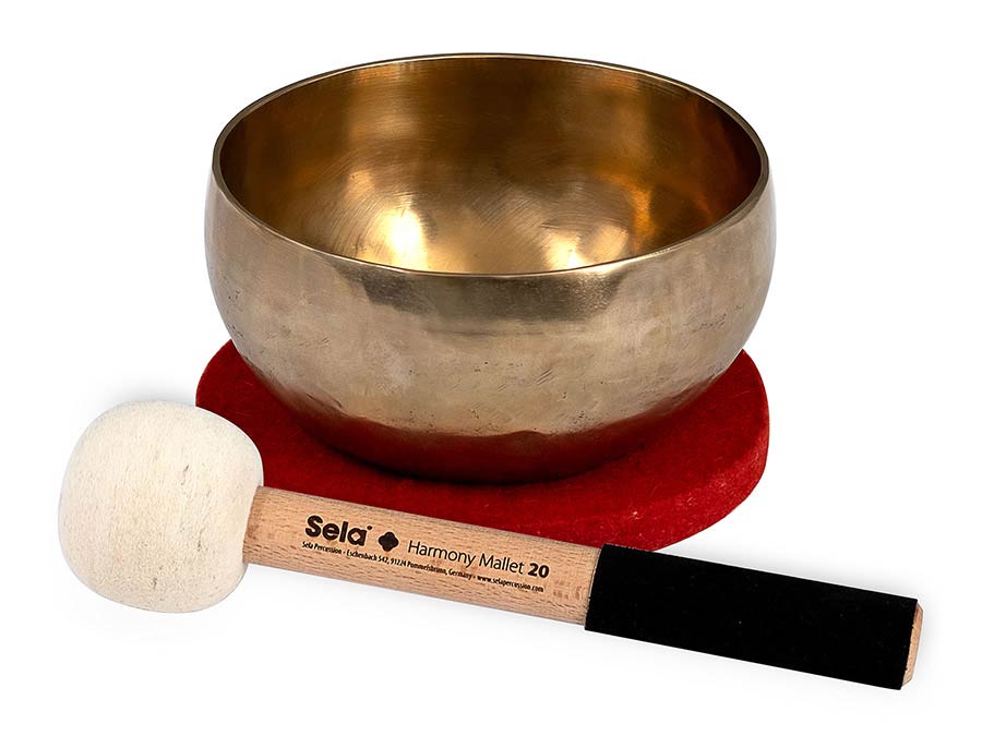 brass singing bowl 15cm, with mallet - felt ring - cotton bag