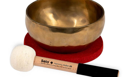 brass singing bowl 17cm, with mallet - felt ring - cotton bag