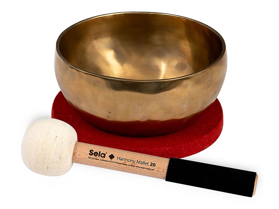 brass singing bowl 17cm, with mallet - felt ring - cotton bag