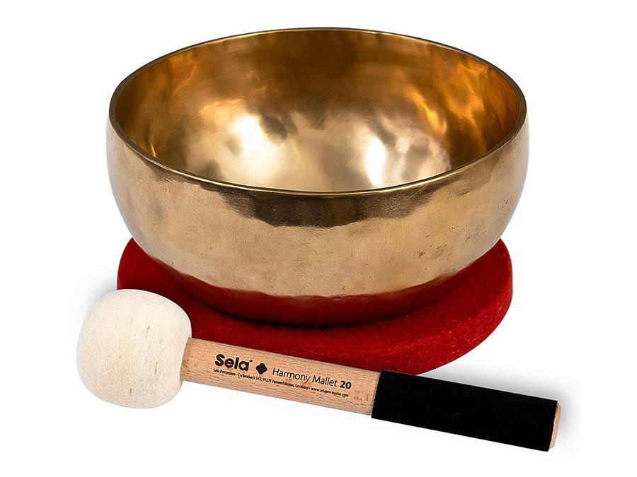 brass singing bowl 19cm, with mallet - felt ring - cotton bag