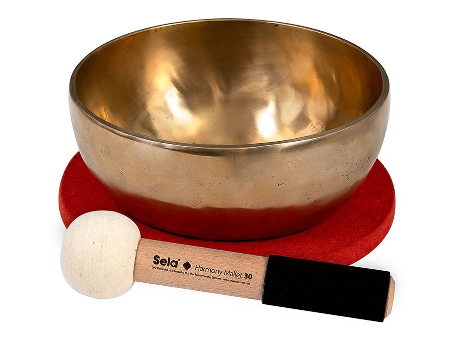 brass singing bowl 22cm, with mallet - felt ring - cotton bag