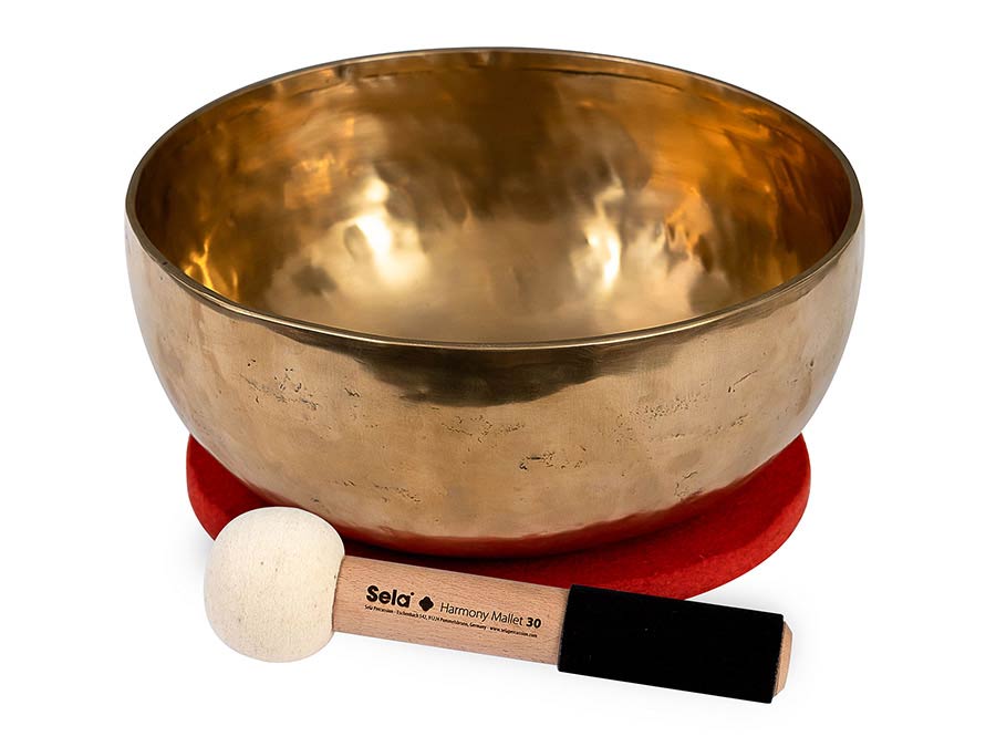 brass singing bowl 26cm, with mallet - felt ring - cotton bag