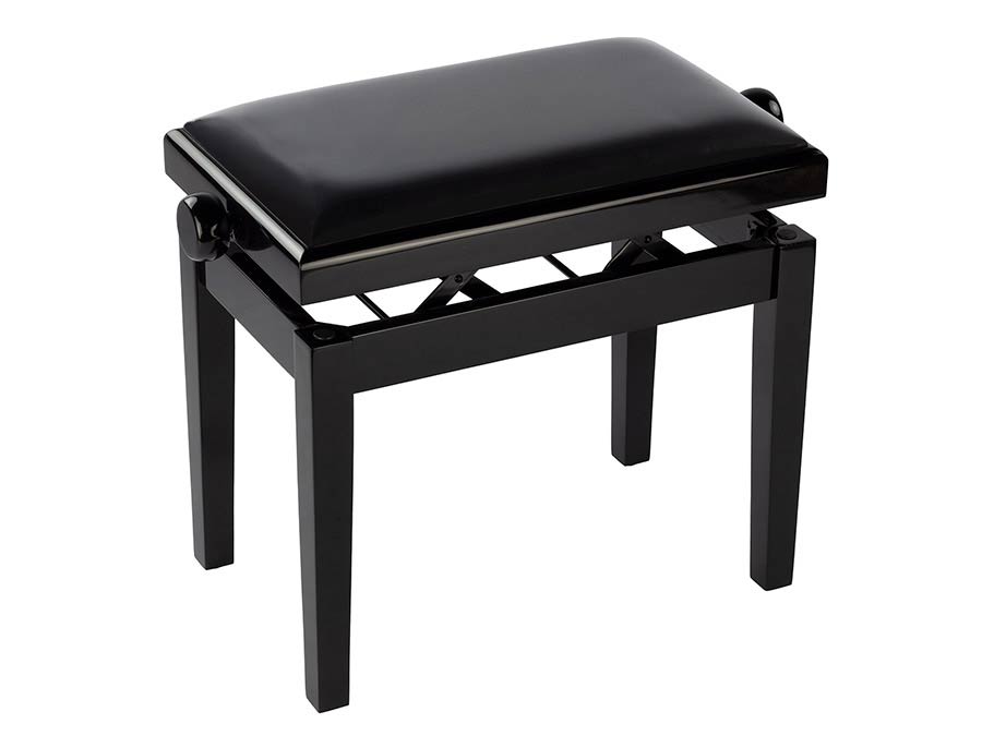 Boston - PB2/2020 - Piano Bench Deluxe - Adjustable Seat, Double-cross Construction, Glossy Black With Black Velvet Sea