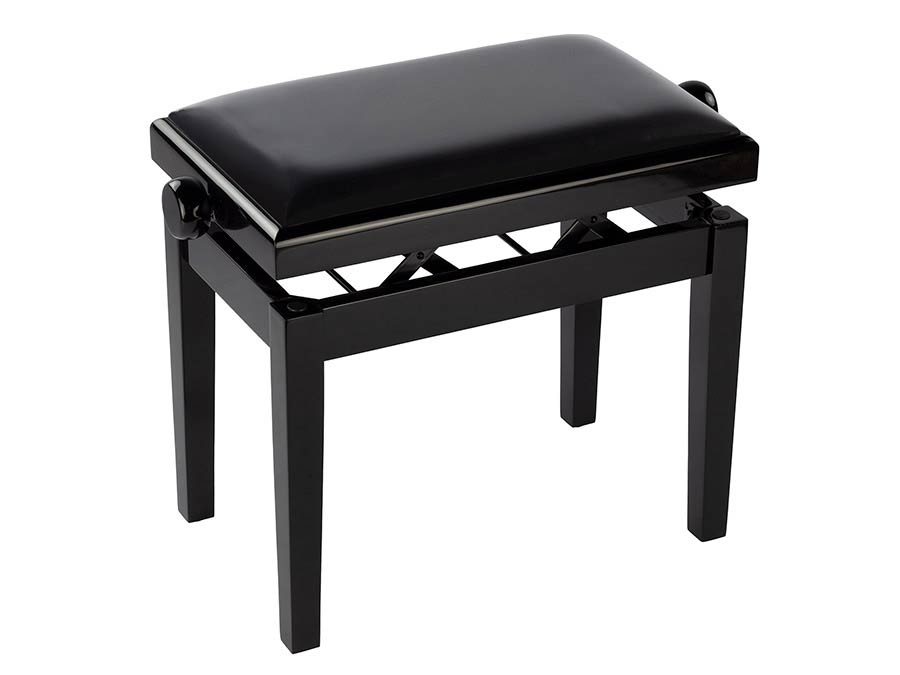 piano bench Deluxe with adjustable seat, glossy black with black velvet seat