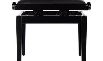 piano bench Deluxe with adjustable seat, glossy black with black velvet seat