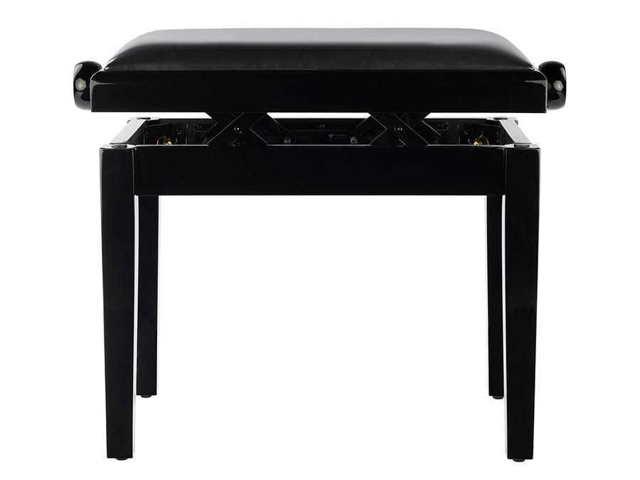 piano bench Deluxe with adjustable seat, glossy black with black velvet seat