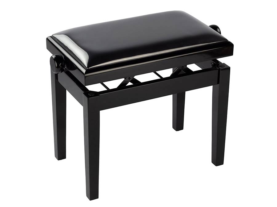 Boston - PB2/2025 - Piano Bench Deluxe - Adjustable Seat, Double-cross Construction, Glossy Black With Black Vinyl Seat
