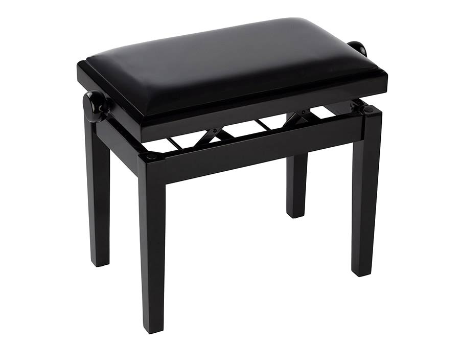 Boston - PB2/2520 - Piano Bench Deluxe - Adjustable Seat, Double-cross Construction, Satin Black With Black Velvet Seat