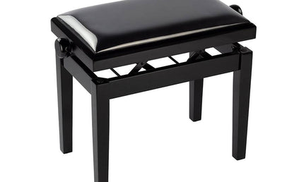 piano bench Deluxe with adjustable seat, satin black with black vinyl seat