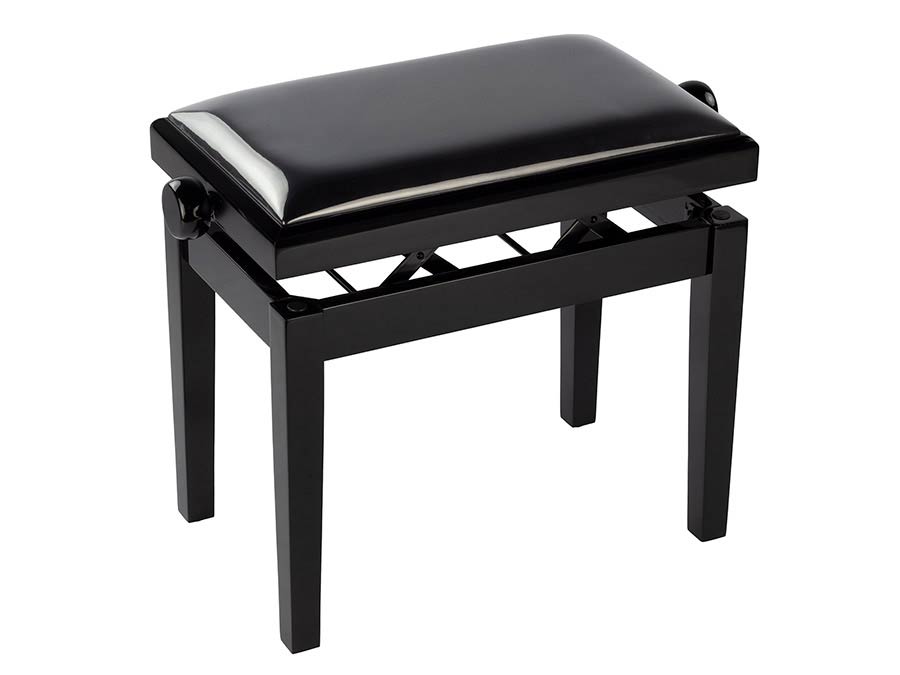 piano bench Deluxe with adjustable seat, satin black with black vinyl seat