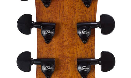 Hillside auditorium guitar with solid spruce top, mahogany b&s, cutaway+EQ, amara ebony fb, natural