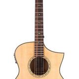 Hillside auditorium guitar with solid spruce top, mahogany b&s, cutaway+EQ, amara ebony fb, natural
