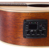 Hillside auditorium guitar with solid spruce top, mahogany b&s, cutaway+EQ, amara ebony fb, natural