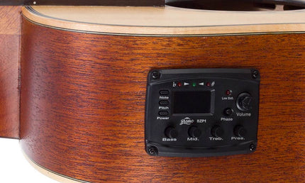 Hillside auditorium guitar with solid spruce top, mahogany b&s, cutaway+EQ, amara ebony fb, natural