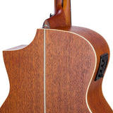 Hillside auditorium guitar with solid spruce top, mahogany b&s, cutaway+EQ, amara ebony fb, natural