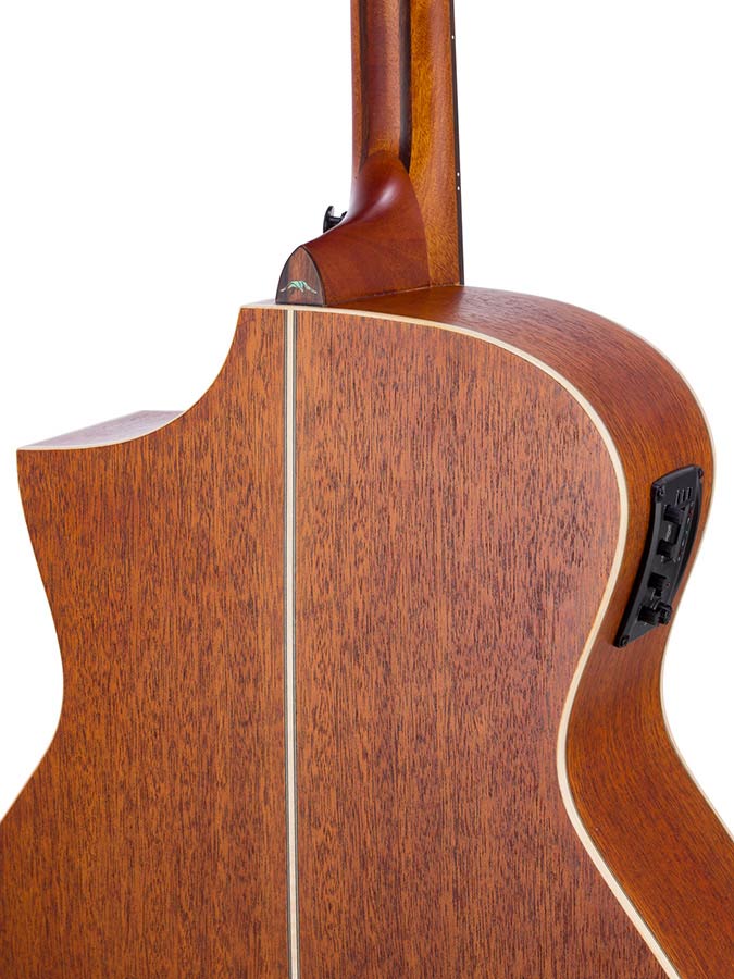 Hillside auditorium guitar with solid spruce top, mahogany b&s, cutaway+EQ, amara ebony fb, natural