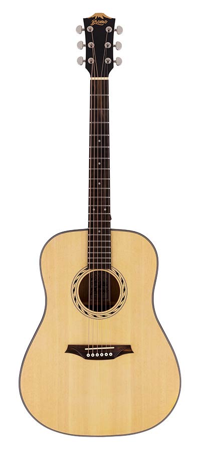 dreadnought guitar, spruce top, mahogany back & sides, amara ebony fb, natural
