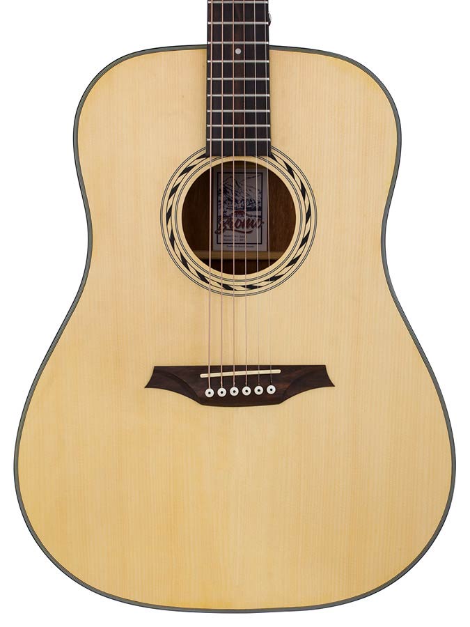 dreadnought guitar, spruce top, mahogany back & sides, amara ebony fb, natural