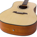 dreadnought guitar, spruce top, mahogany back & sides, amara ebony fb, natural