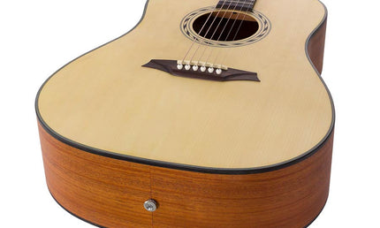 dreadnought guitar, spruce top, mahogany back & sides, amara ebony fb, natural
