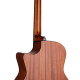 auditorium guitar with solid mahogany top, mahogany b&s, cutaway with EQ, amara ebony fb, natural