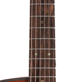 auditorium guitar with solid mahogany top, mahogany b&s, cutaway with EQ, amara ebony fb, natural