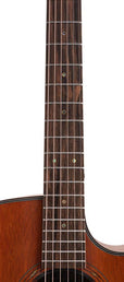 auditorium guitar with solid mahogany top, mahogany b&s, cutaway with EQ, amara ebony fb, natural