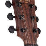 auditorium guitar with solid mahogany top, mahogany b&s, cutaway with EQ, amara ebony fb, natural