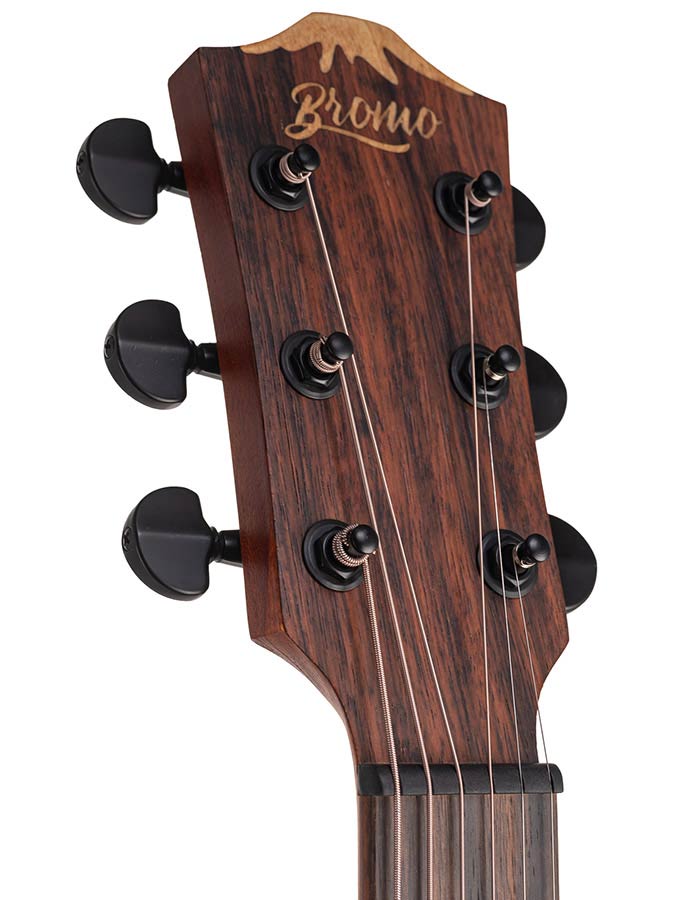 auditorium guitar with solid mahogany top, mahogany b&s, cutaway with EQ, amara ebony fb, natural